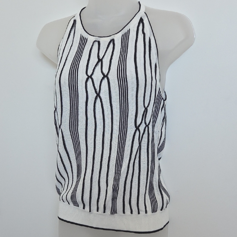 NWT White House Black Market Ribbed Black and White Tank Top